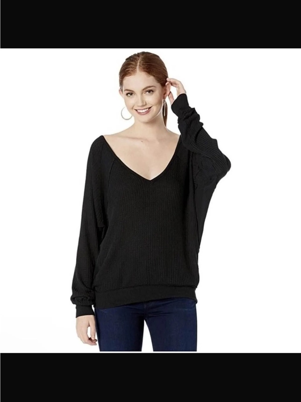 We The Free Black V-Neck Ribbed Pullover Santa Clara - Picture 2 of 5